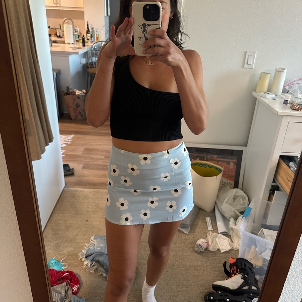 Princess Polly Light Blue Floral Mini Skirt